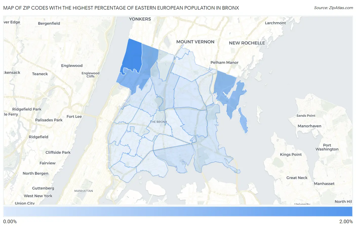 Zip Codes with the Highest Percentage of Eastern European Population in Bronx Map