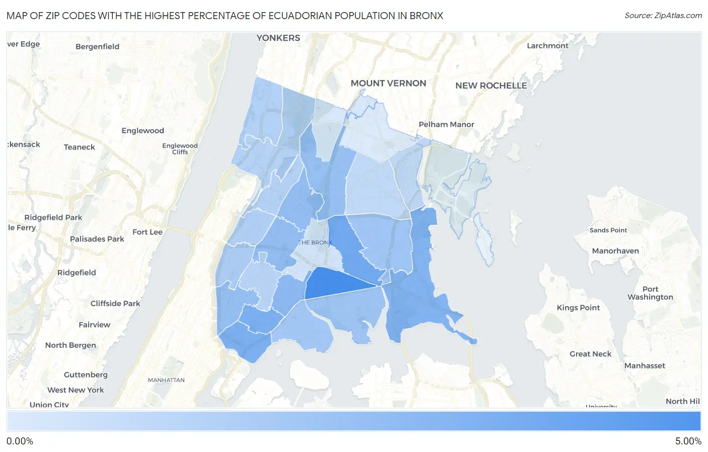 Zip Codes with the Highest Percentage of Ecuadorian Population in Bronx Map