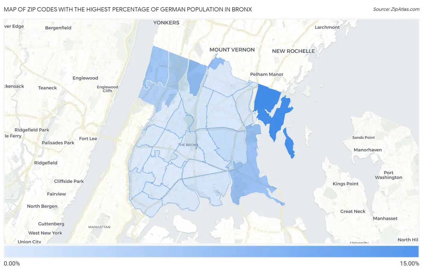Zip Codes with the Highest Percentage of German Population in Bronx Map