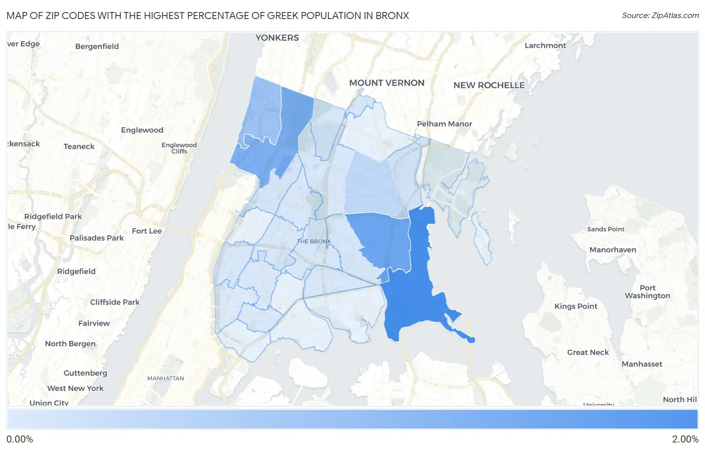 Zip Codes with the Highest Percentage of Greek Population in Bronx Map
