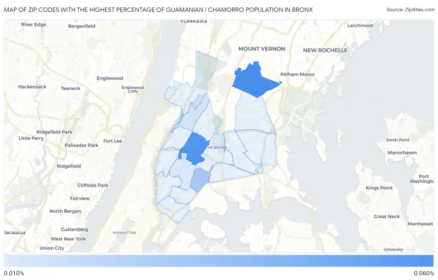 Zip Codes with the Highest Percentage of Guamanian / Chamorro Population in Bronx Map