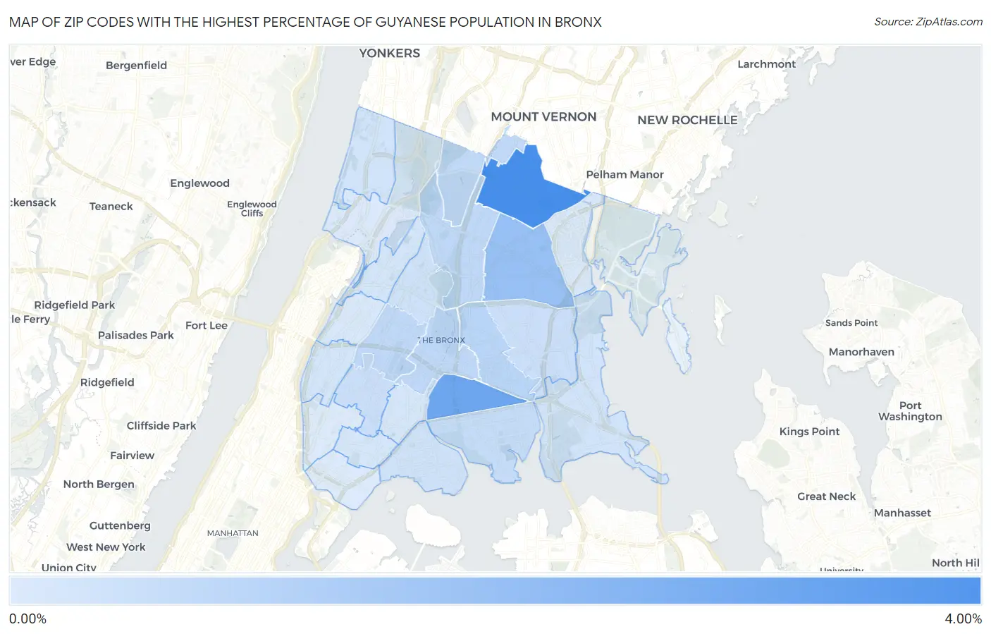 Zip Codes with the Highest Percentage of Guyanese Population in Bronx Map