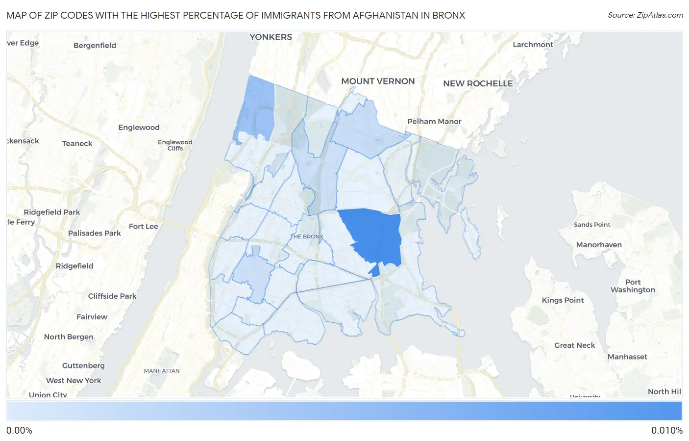 Zip Codes with the Highest Percentage of Immigrants from Afghanistan in Bronx Map