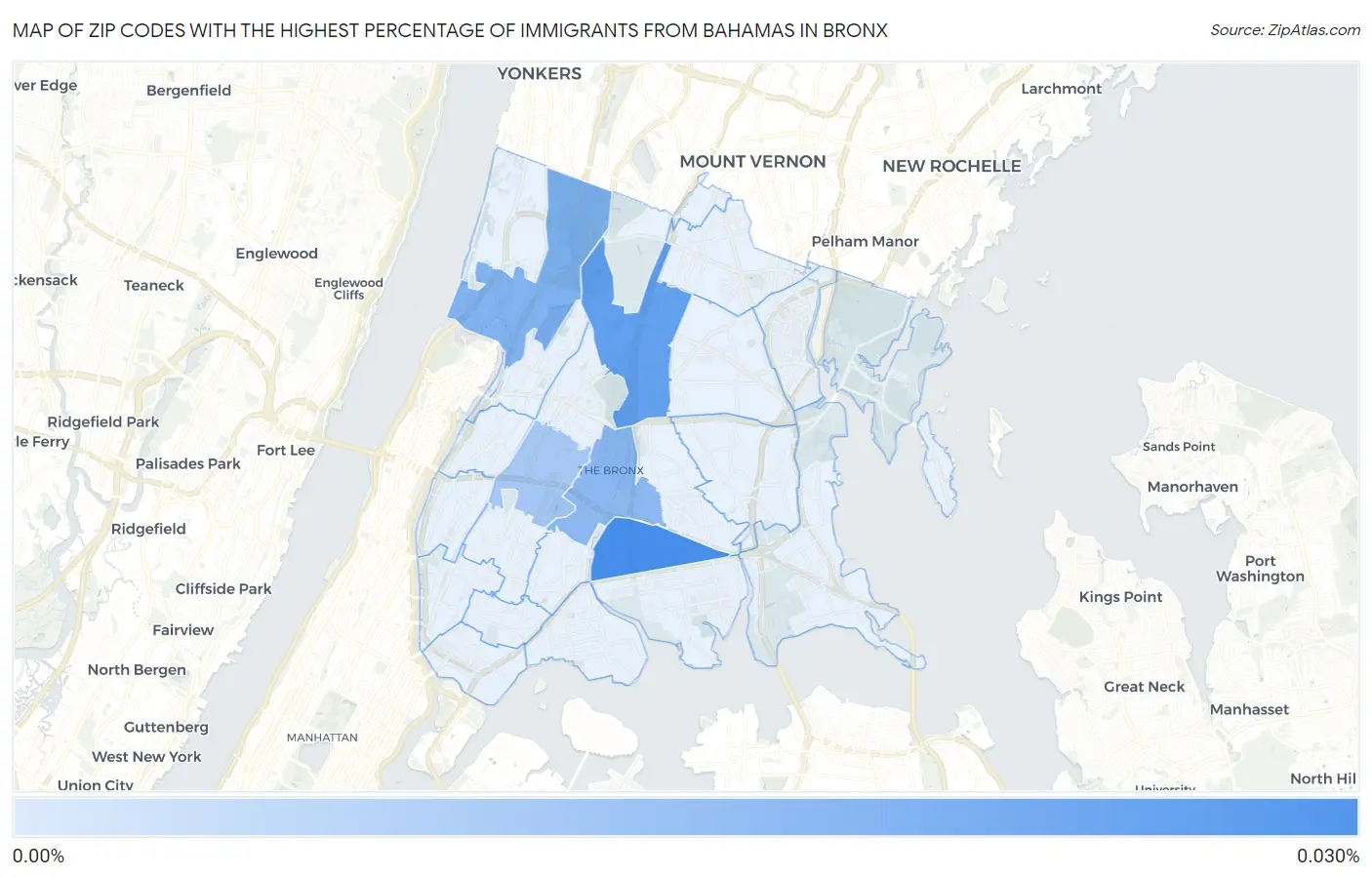 Zip Codes with the Highest Percentage of Immigrants from Bahamas in Bronx Map