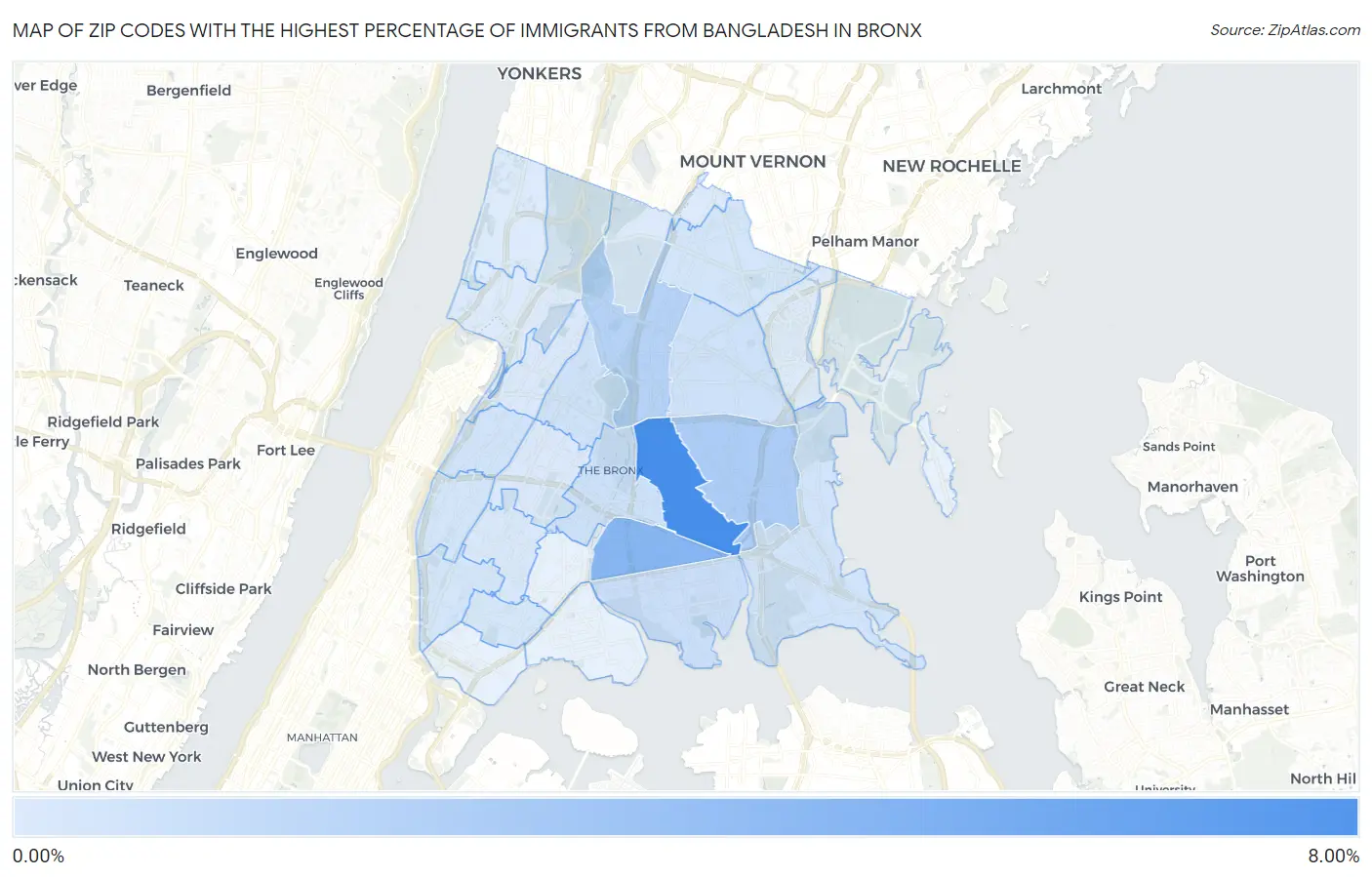 Zip Codes with the Highest Percentage of Immigrants from Bangladesh in Bronx Map