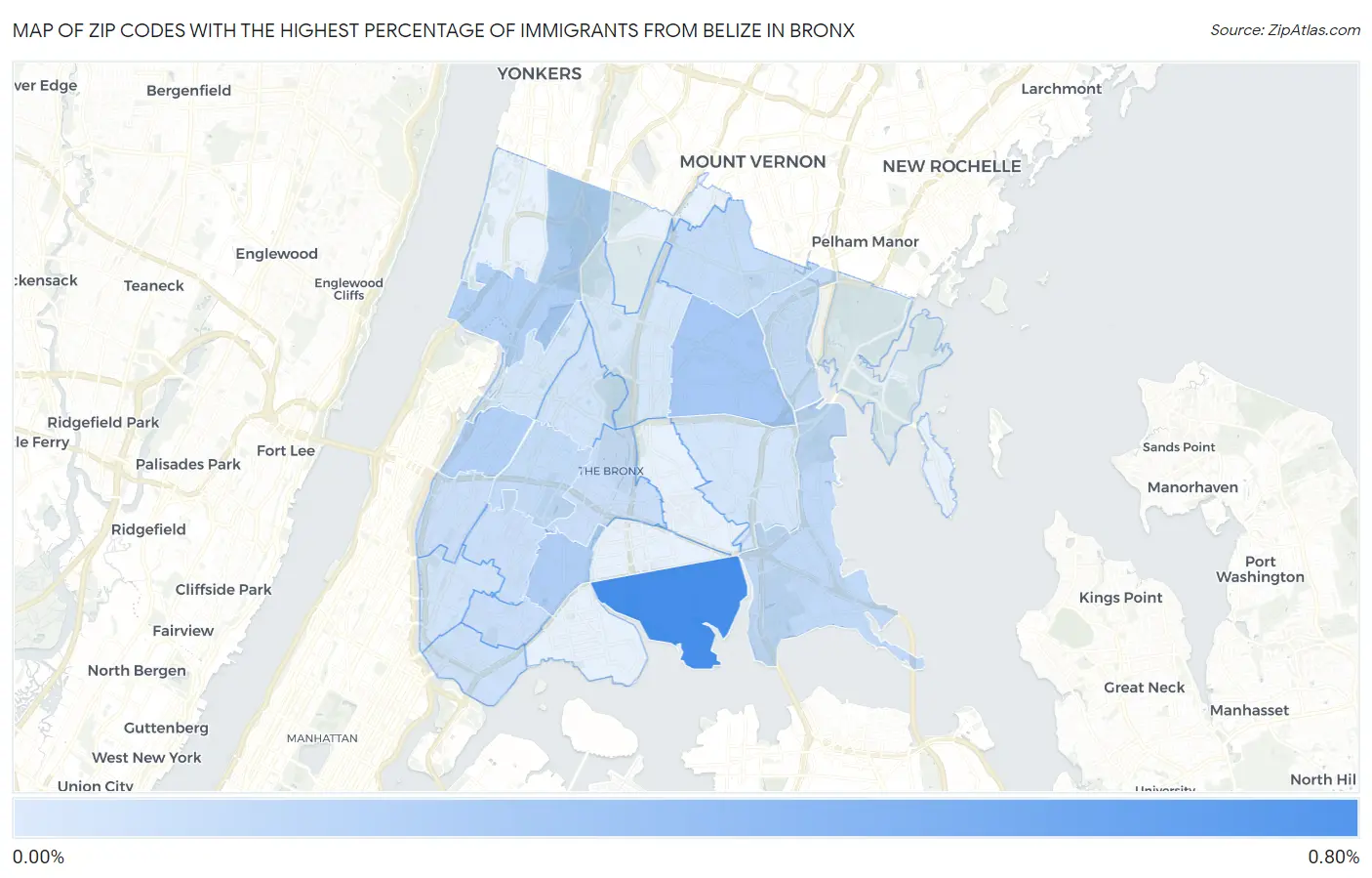 Zip Codes with the Highest Percentage of Immigrants from Belize in Bronx Map