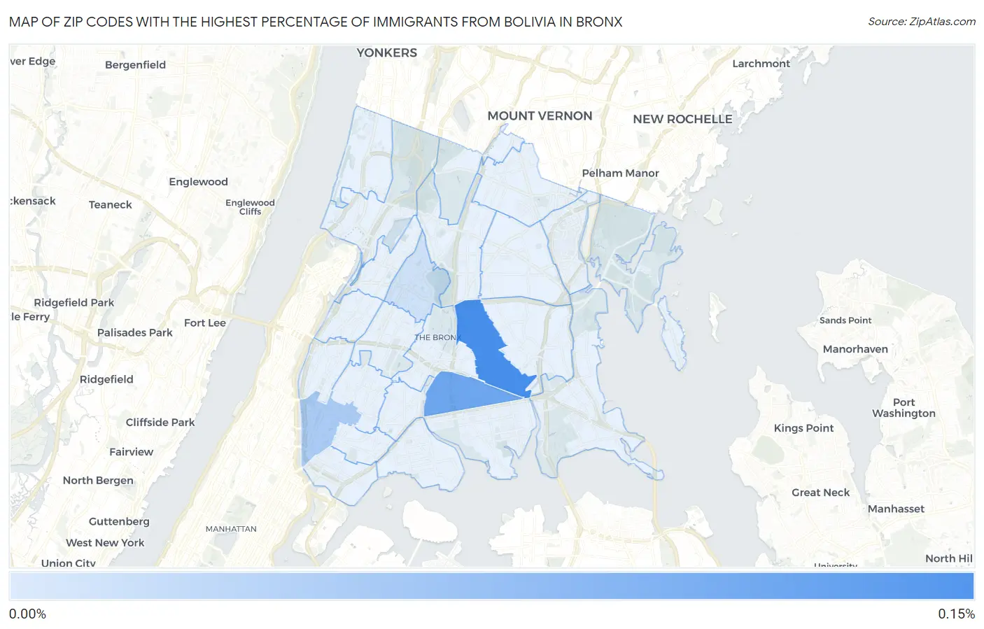 Zip Codes with the Highest Percentage of Immigrants from Bolivia in Bronx Map