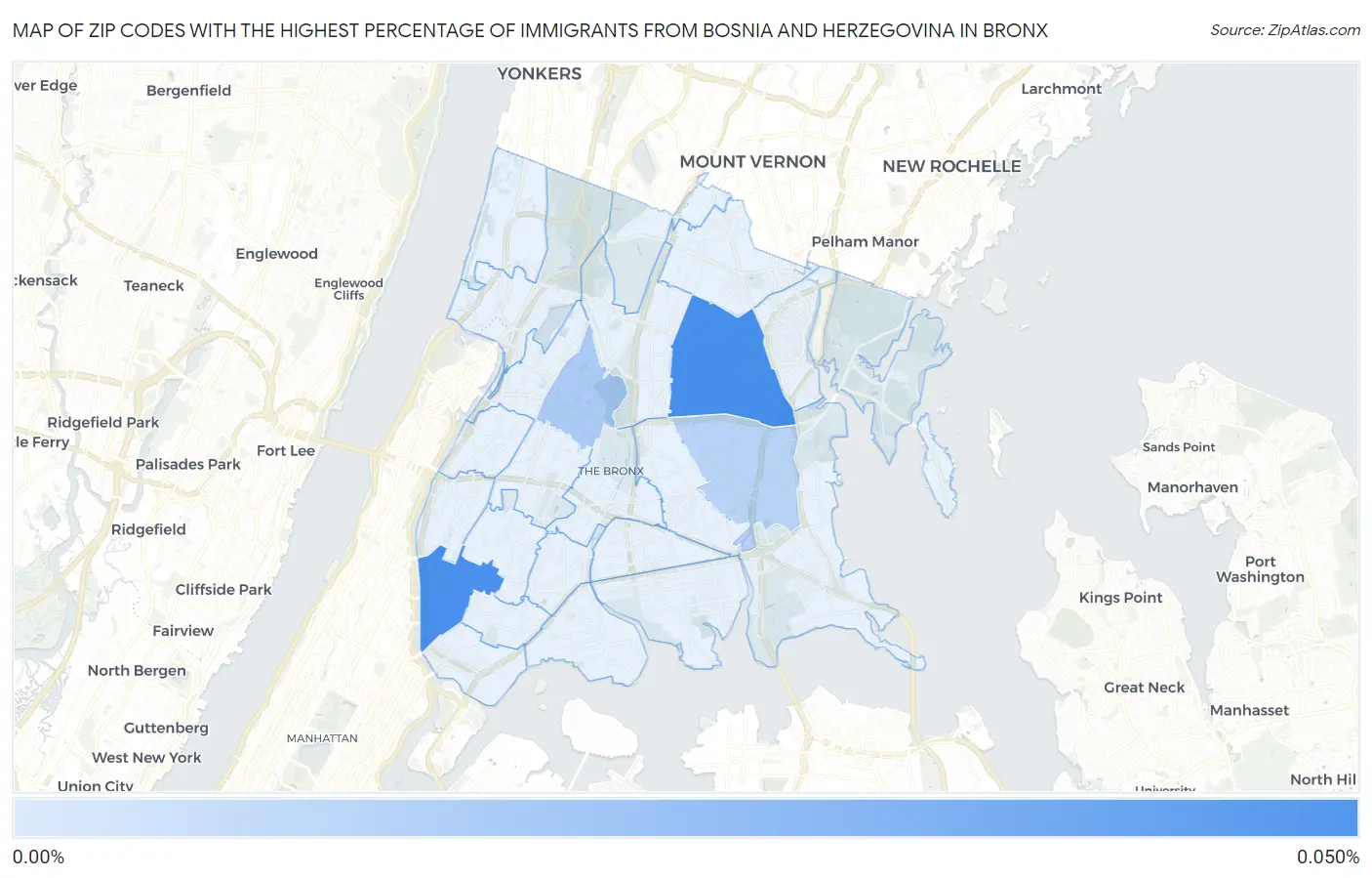 Zip Codes with the Highest Percentage of Immigrants from Bosnia and Herzegovina in Bronx Map