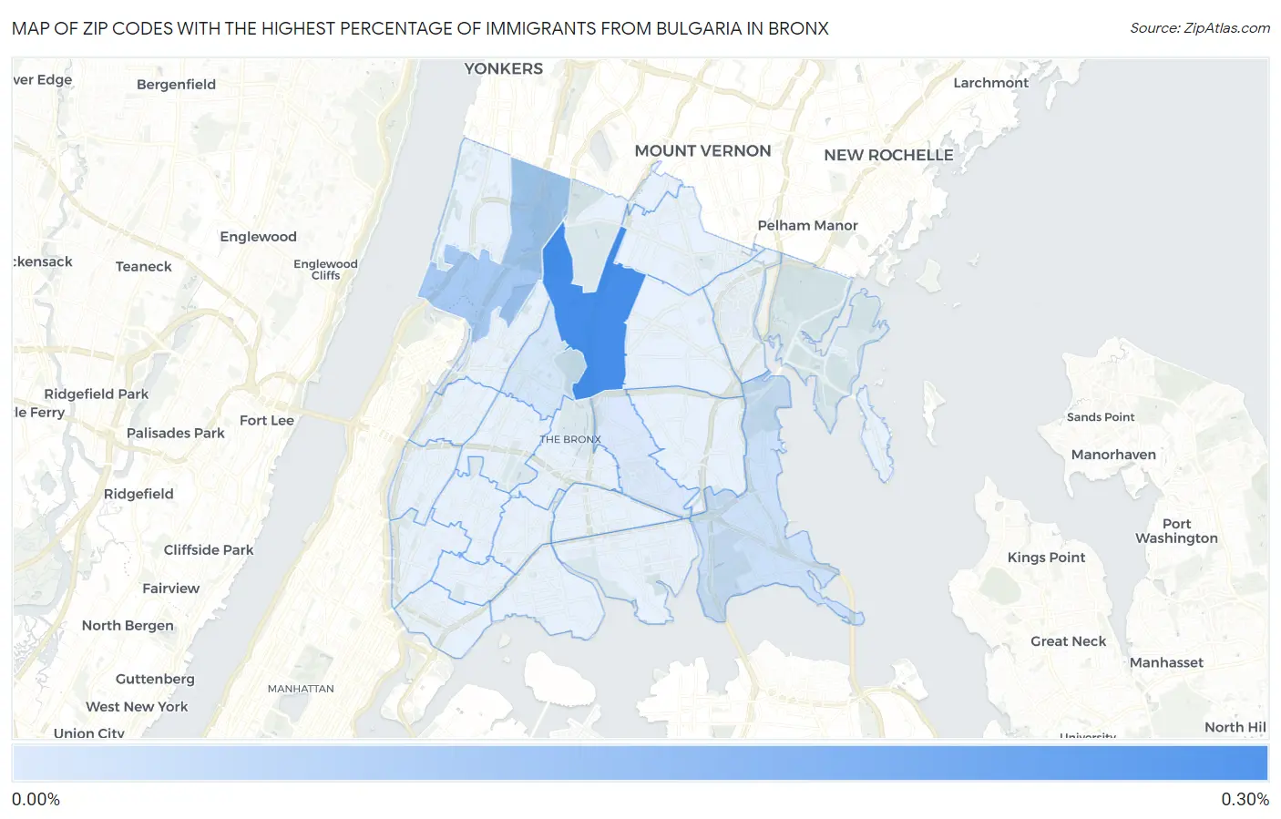 Zip Codes with the Highest Percentage of Immigrants from Bulgaria in Bronx Map