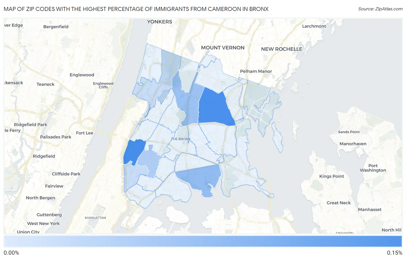 Zip Codes with the Highest Percentage of Immigrants from Cameroon in Bronx Map