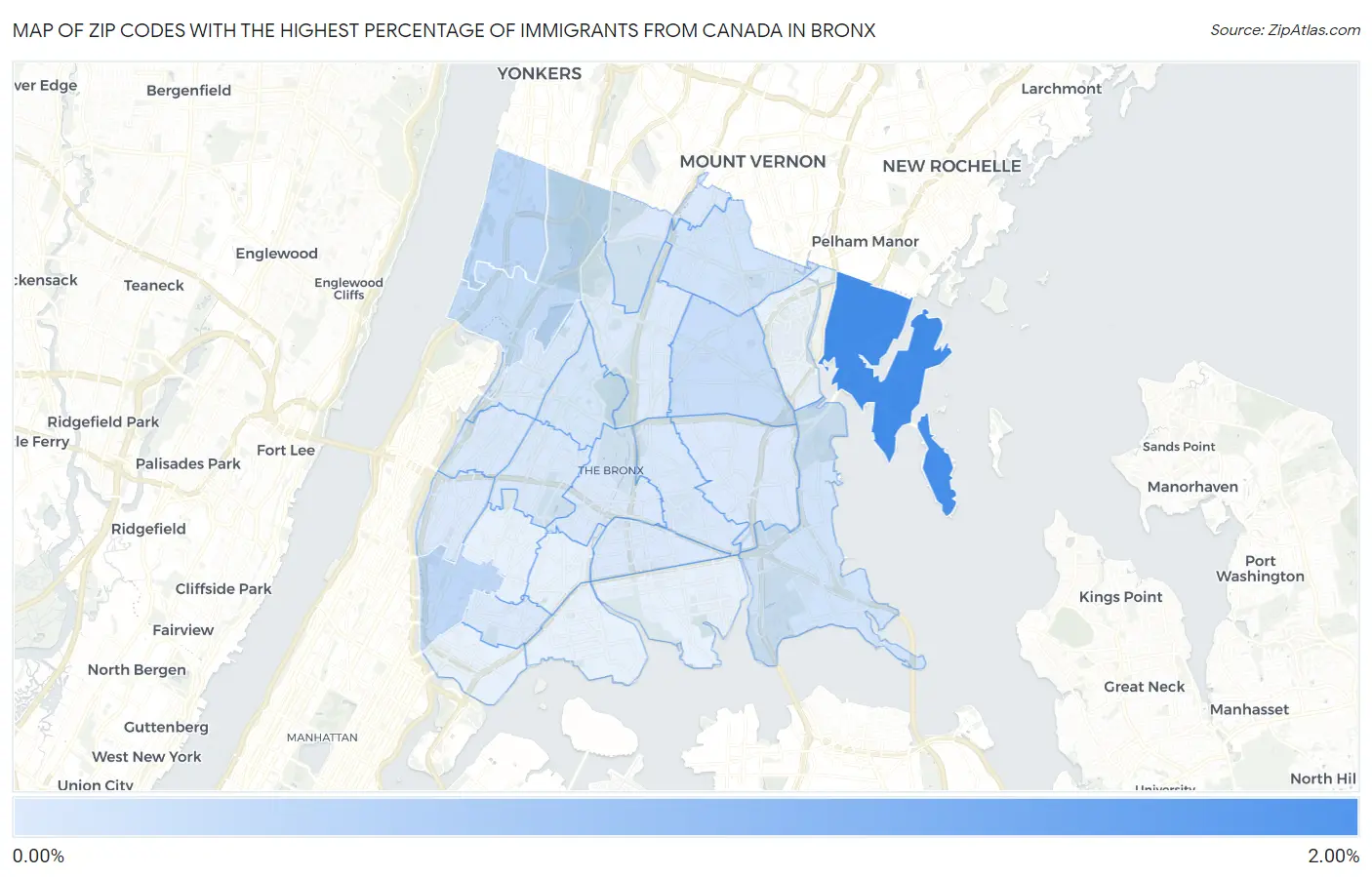 Zip Codes with the Highest Percentage of Immigrants from Canada in Bronx Map