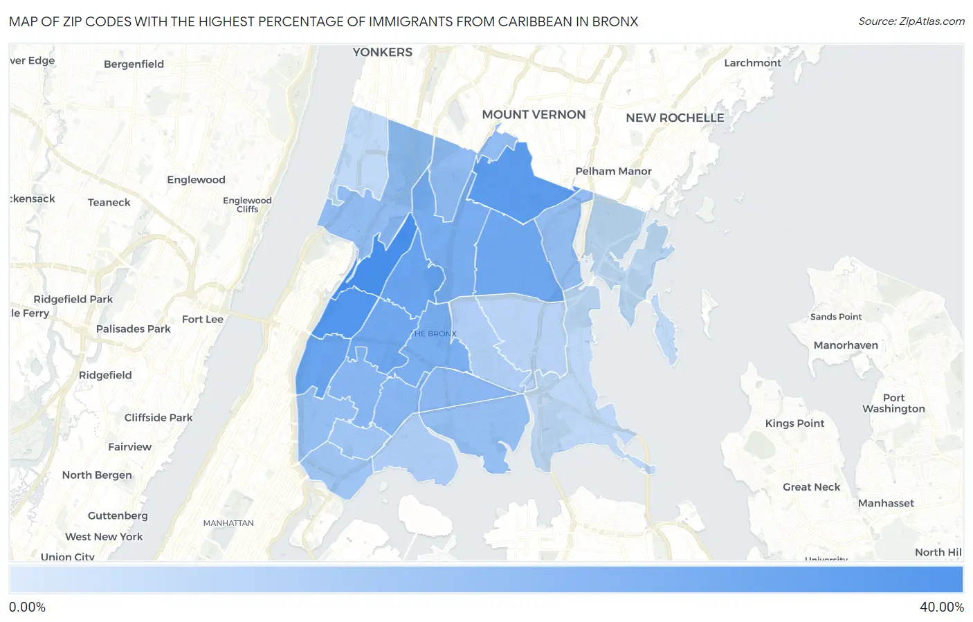 Zip Codes with the Highest Percentage of Immigrants from Caribbean in Bronx Map
