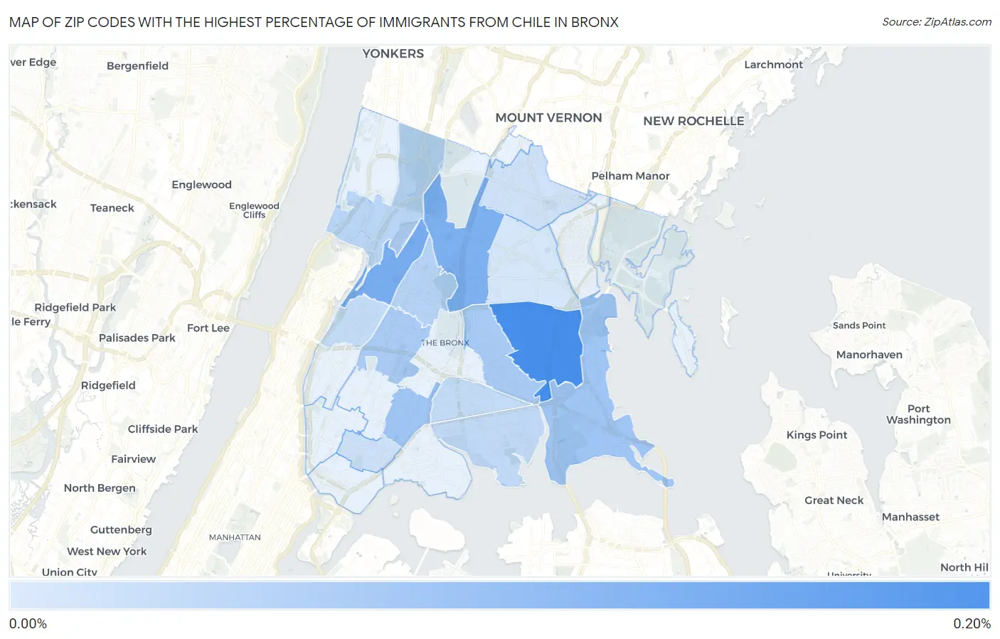 Zip Codes with the Highest Percentage of Immigrants from Chile in Bronx Map