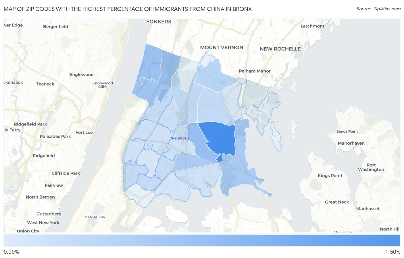 Zip Codes with the Highest Percentage of Immigrants from China in Bronx Map