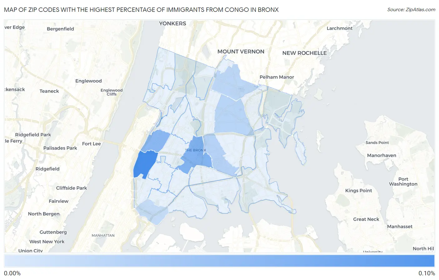Zip Codes with the Highest Percentage of Immigrants from Congo in Bronx Map