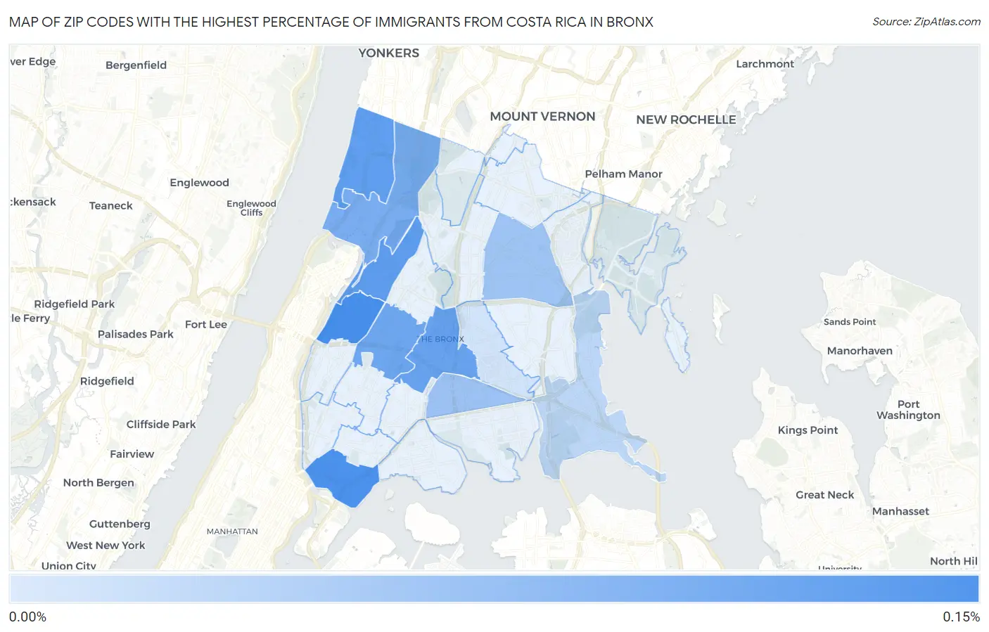 Zip Codes with the Highest Percentage of Immigrants from Costa Rica in Bronx Map