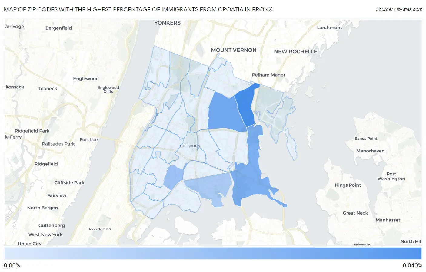 Zip Codes with the Highest Percentage of Immigrants from Croatia in Bronx Map