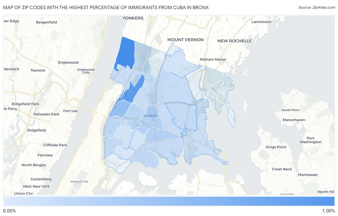 Zip Codes with the Highest Percentage of Immigrants from Cuba in Bronx Map