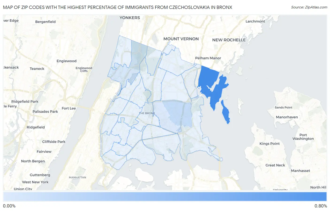 Zip Codes with the Highest Percentage of Immigrants from Czechoslovakia in Bronx Map