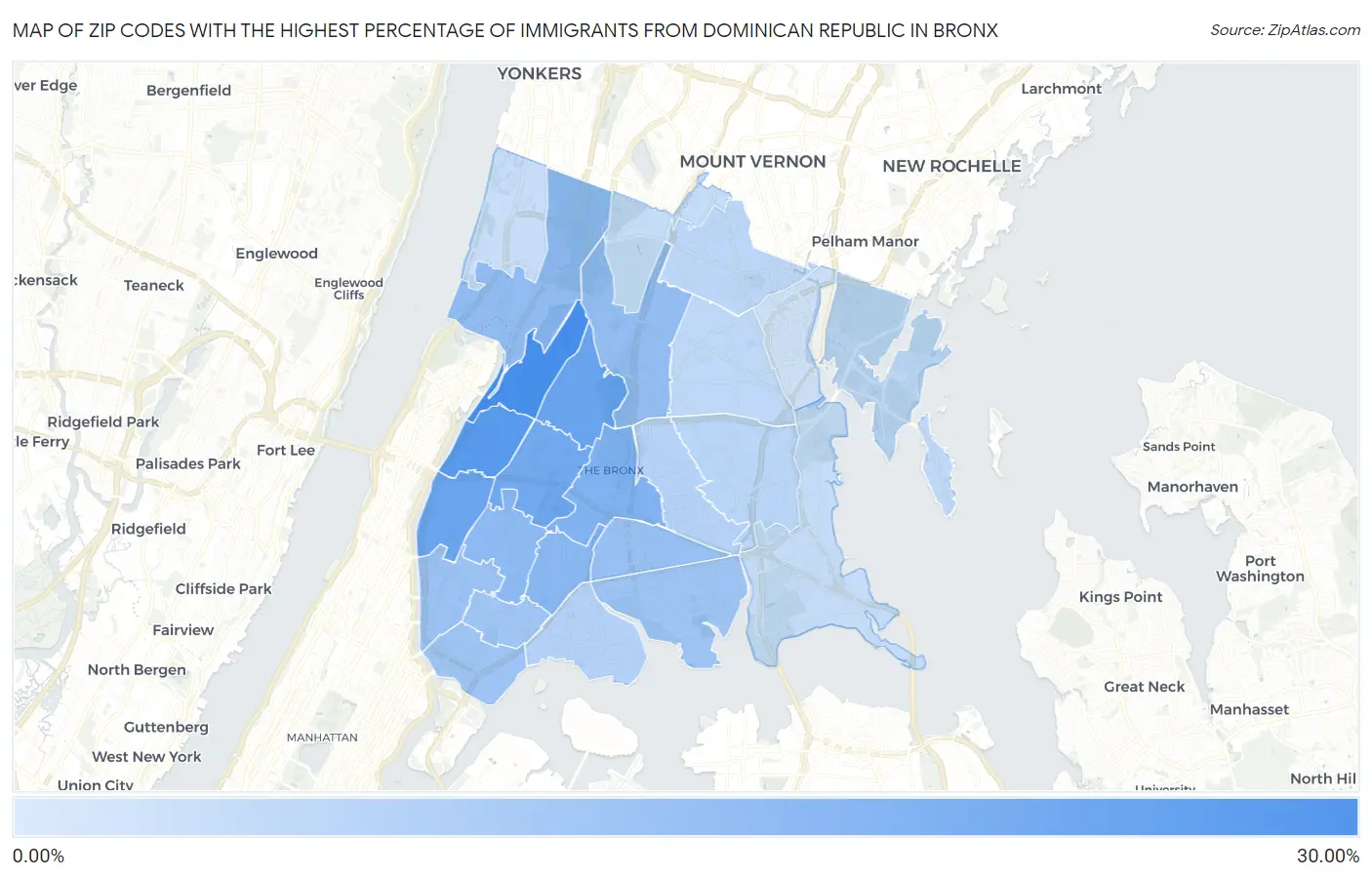 Zip Codes with the Highest Percentage of Immigrants from Dominican Republic in Bronx Map