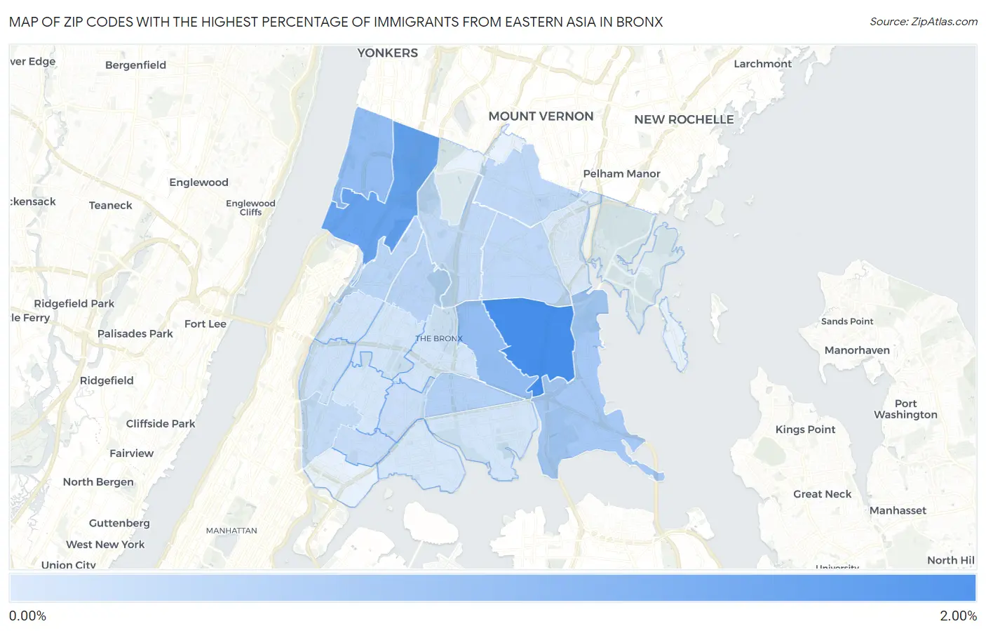 Zip Codes with the Highest Percentage of Immigrants from Eastern Asia in Bronx Map