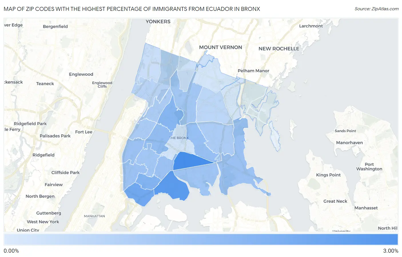 Zip Codes with the Highest Percentage of Immigrants from Ecuador in Bronx Map