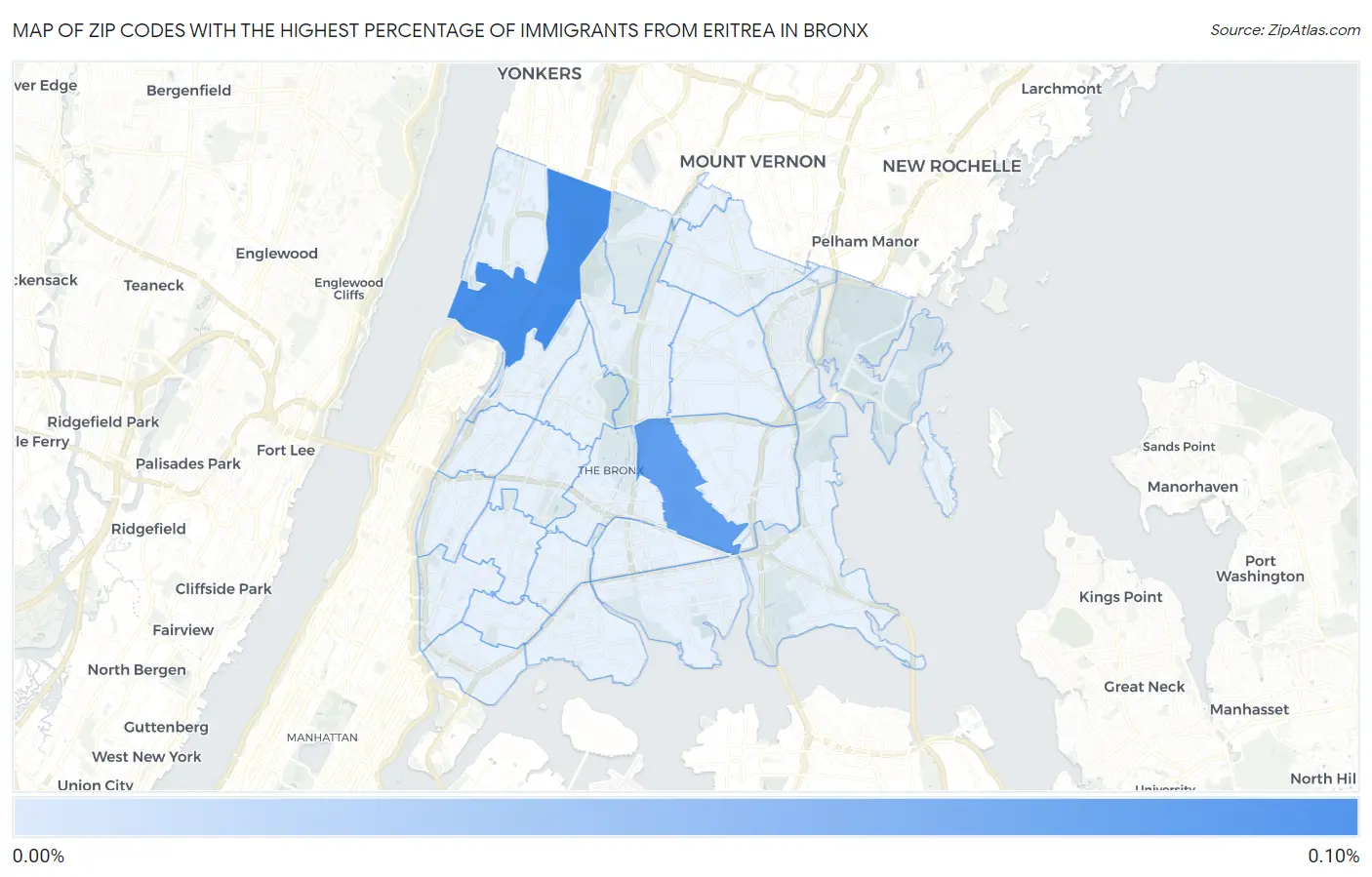 Zip Codes with the Highest Percentage of Immigrants from Eritrea in Bronx Map