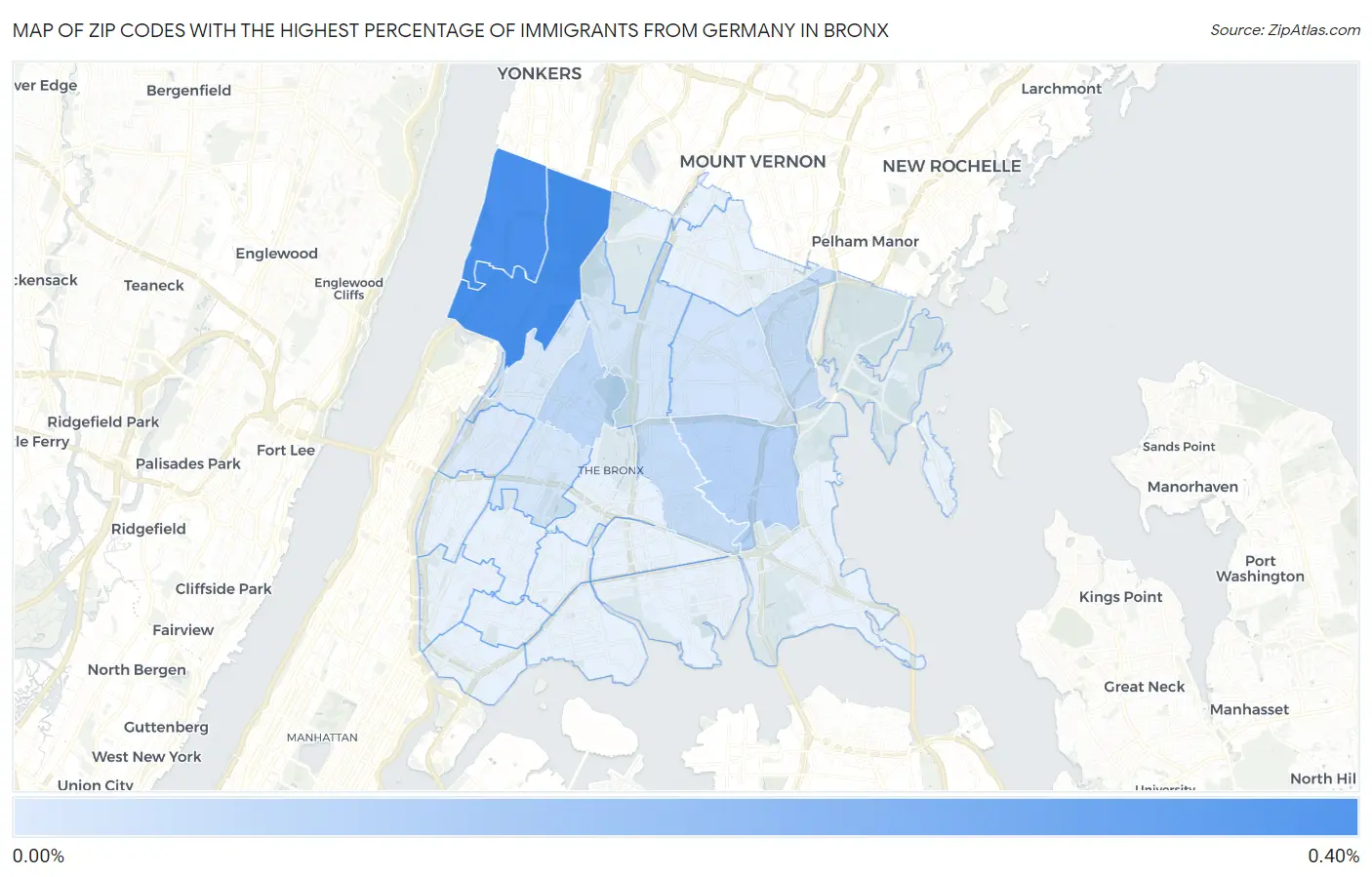Zip Codes with the Highest Percentage of Immigrants from Germany in Bronx Map