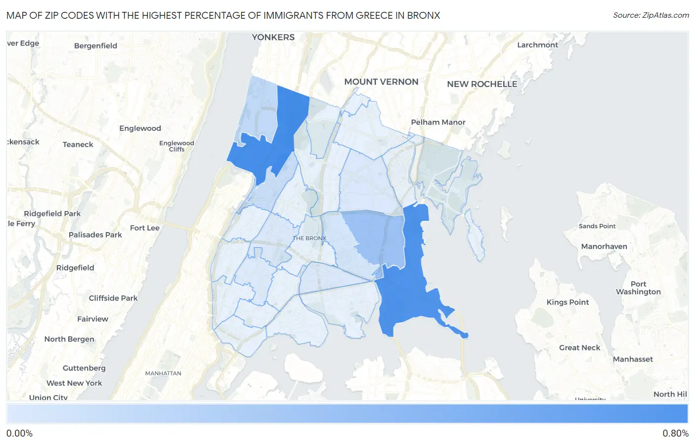 Zip Codes with the Highest Percentage of Immigrants from Greece in Bronx Map
