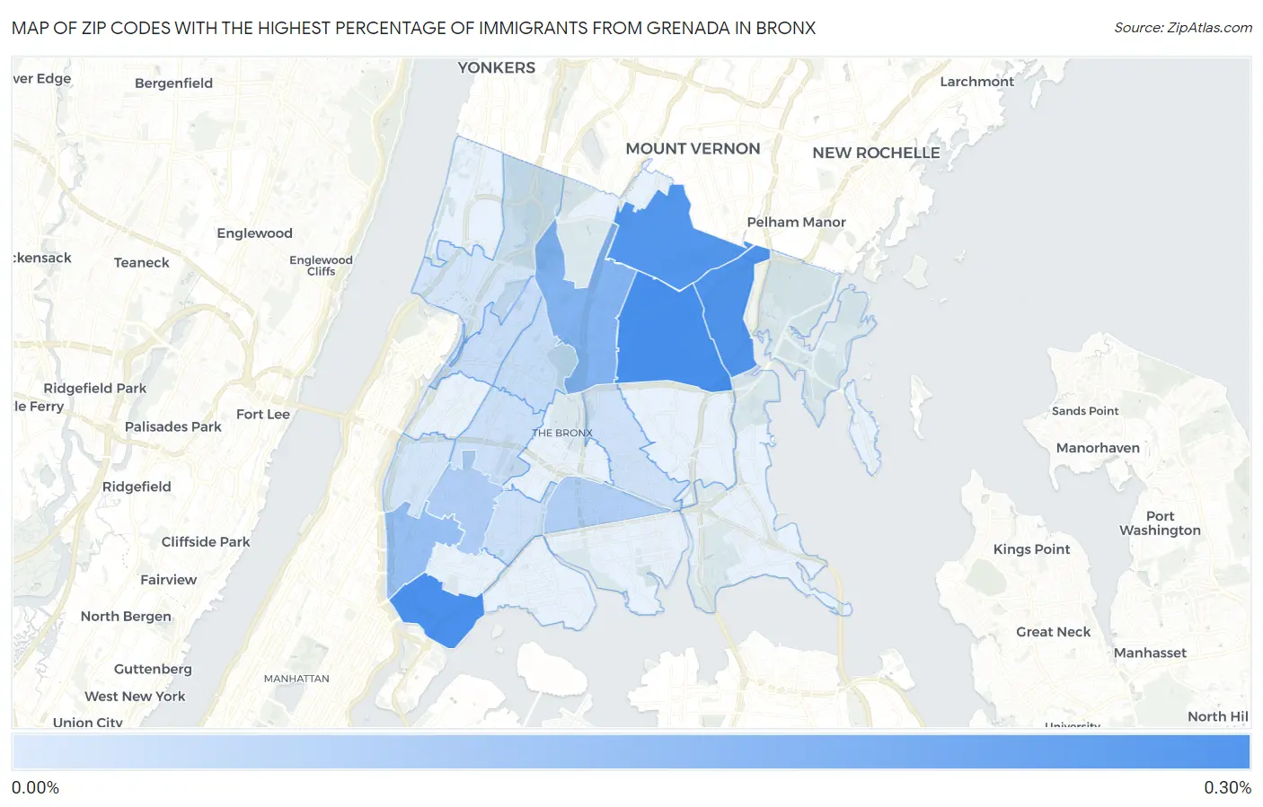 Zip Codes with the Highest Percentage of Immigrants from Grenada in Bronx Map