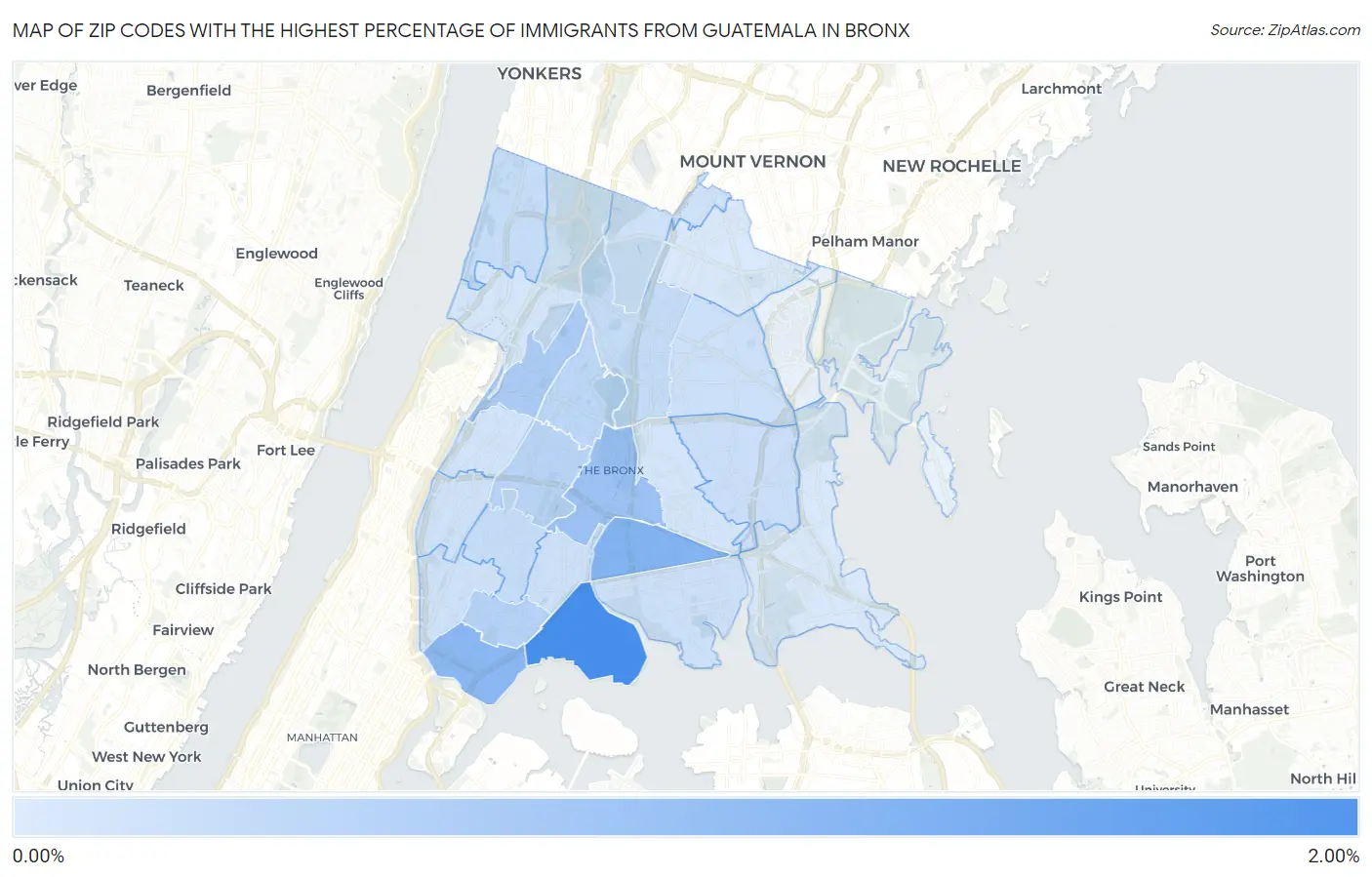 Zip Codes with the Highest Percentage of Immigrants from Guatemala in Bronx Map