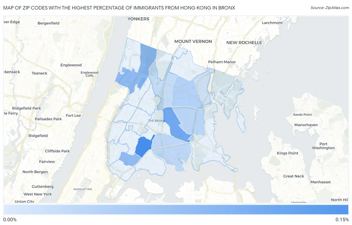Zip Codes with the Highest Percentage of Immigrants from Hong Kong in Bronx Map