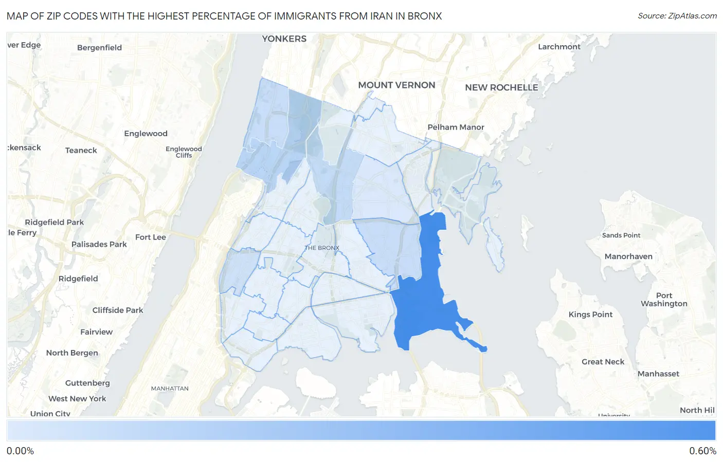 Zip Codes with the Highest Percentage of Immigrants from Iran in Bronx Map