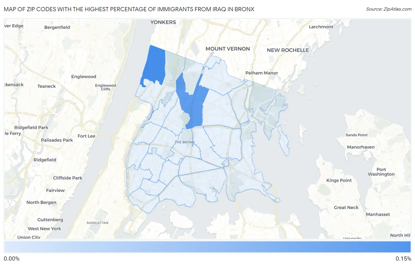 Zip Codes with the Highest Percentage of Immigrants from Iraq in Bronx Map