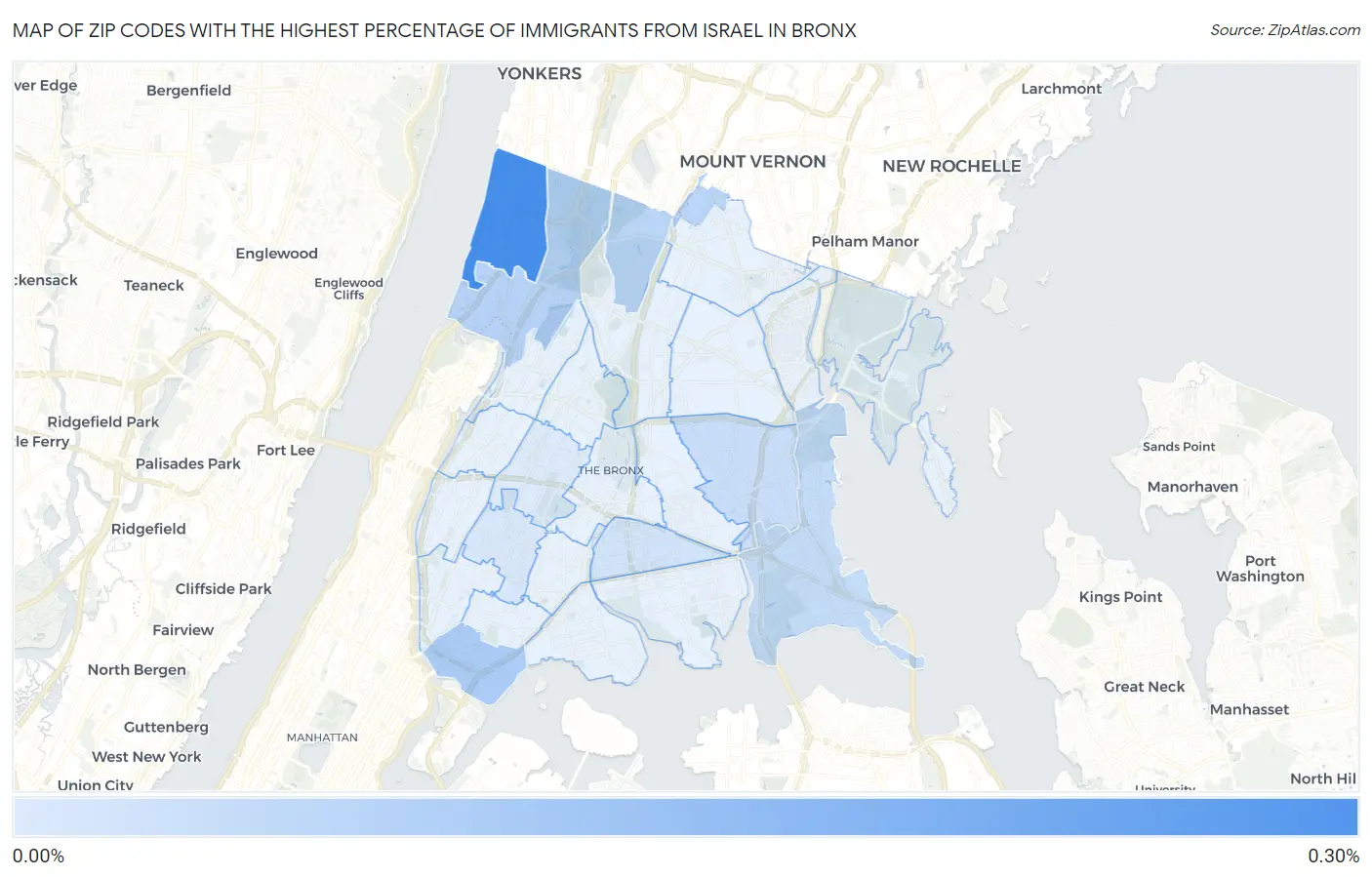 Zip Codes with the Highest Percentage of Immigrants from Israel in Bronx Map
