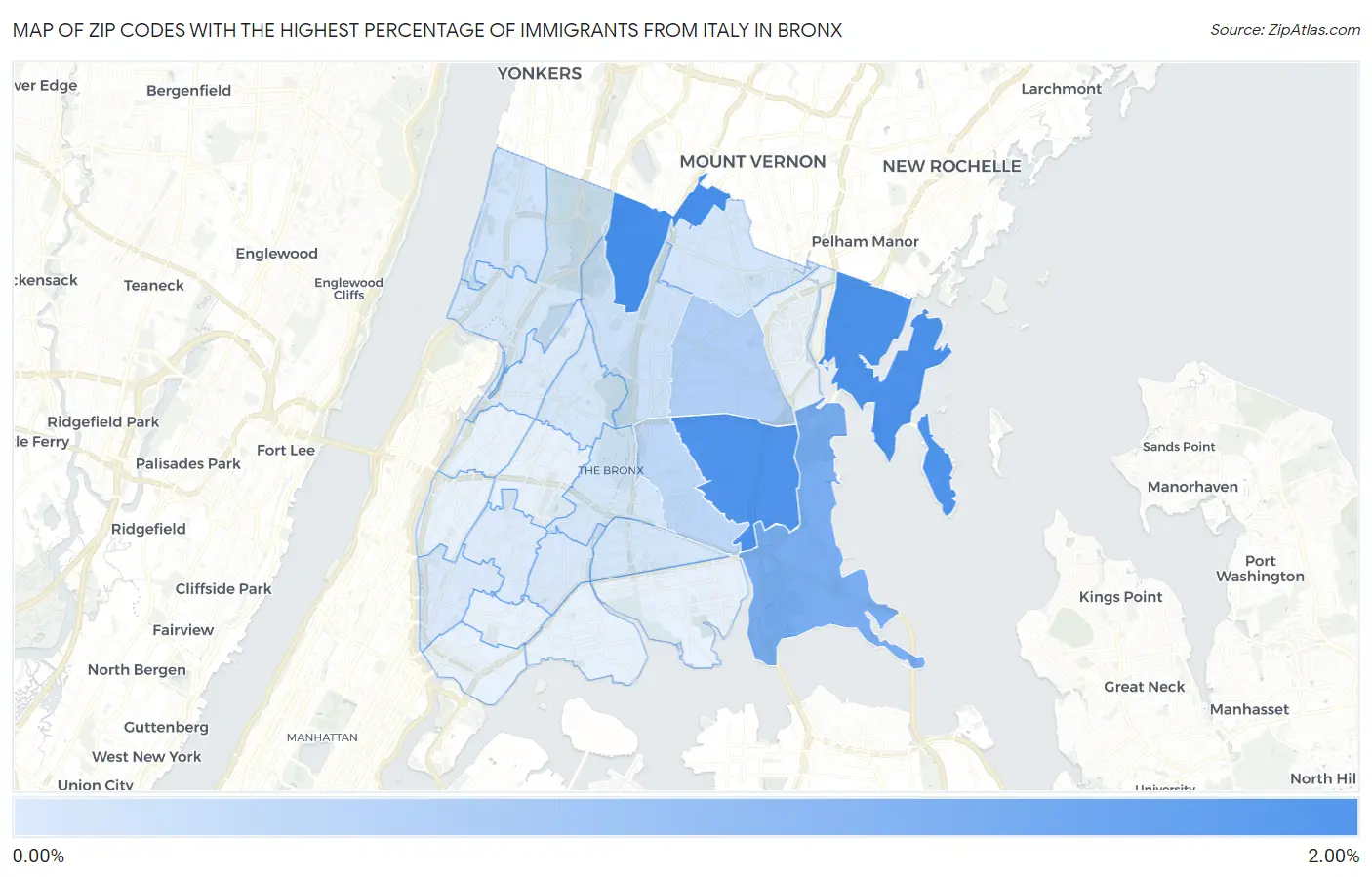 Zip Codes with the Highest Percentage of Immigrants from Italy in Bronx Map