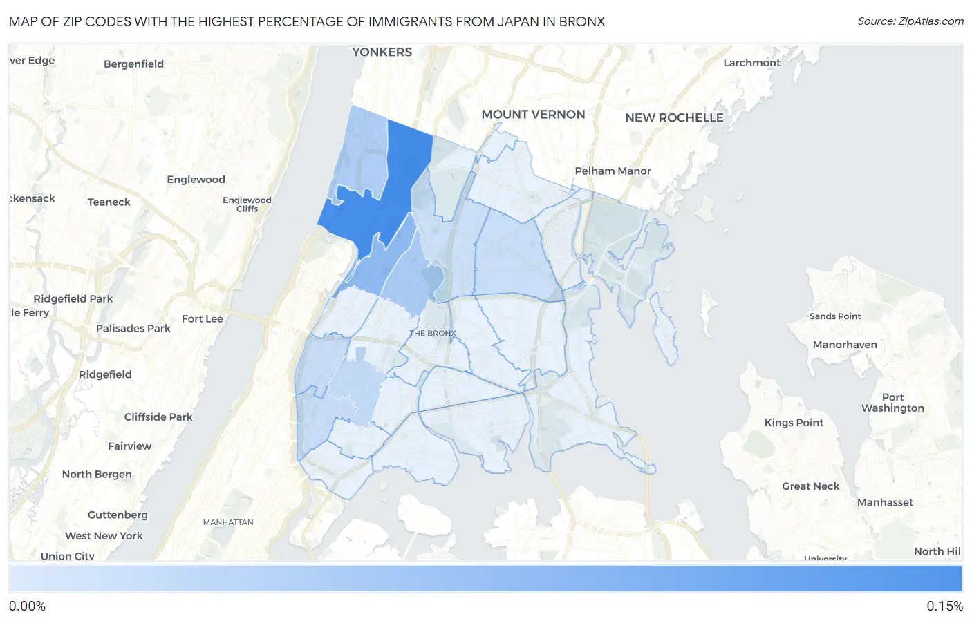 Zip Codes with the Highest Percentage of Immigrants from Japan in Bronx Map
