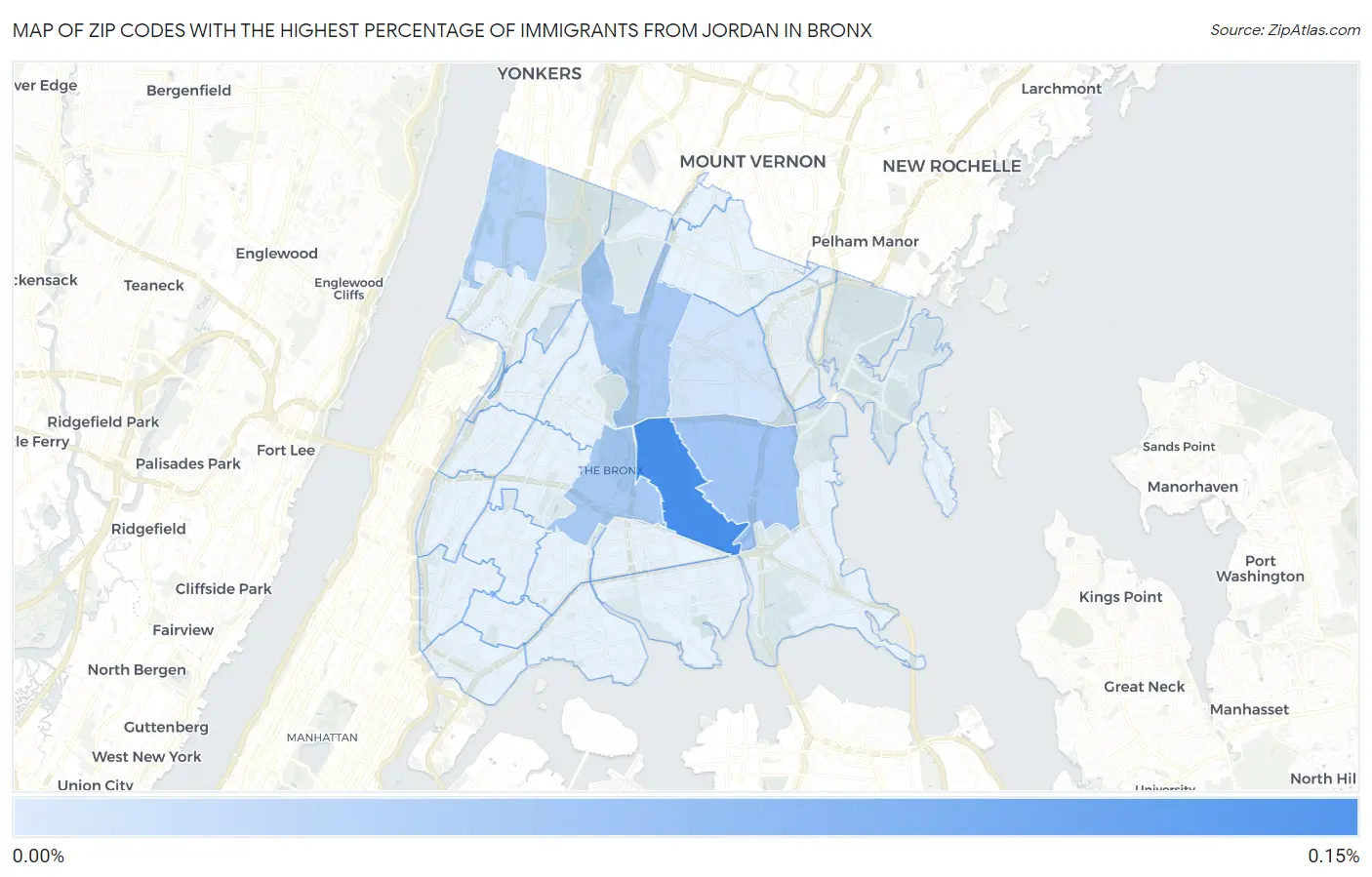 Zip Codes with the Highest Percentage of Immigrants from Jordan in Bronx Map