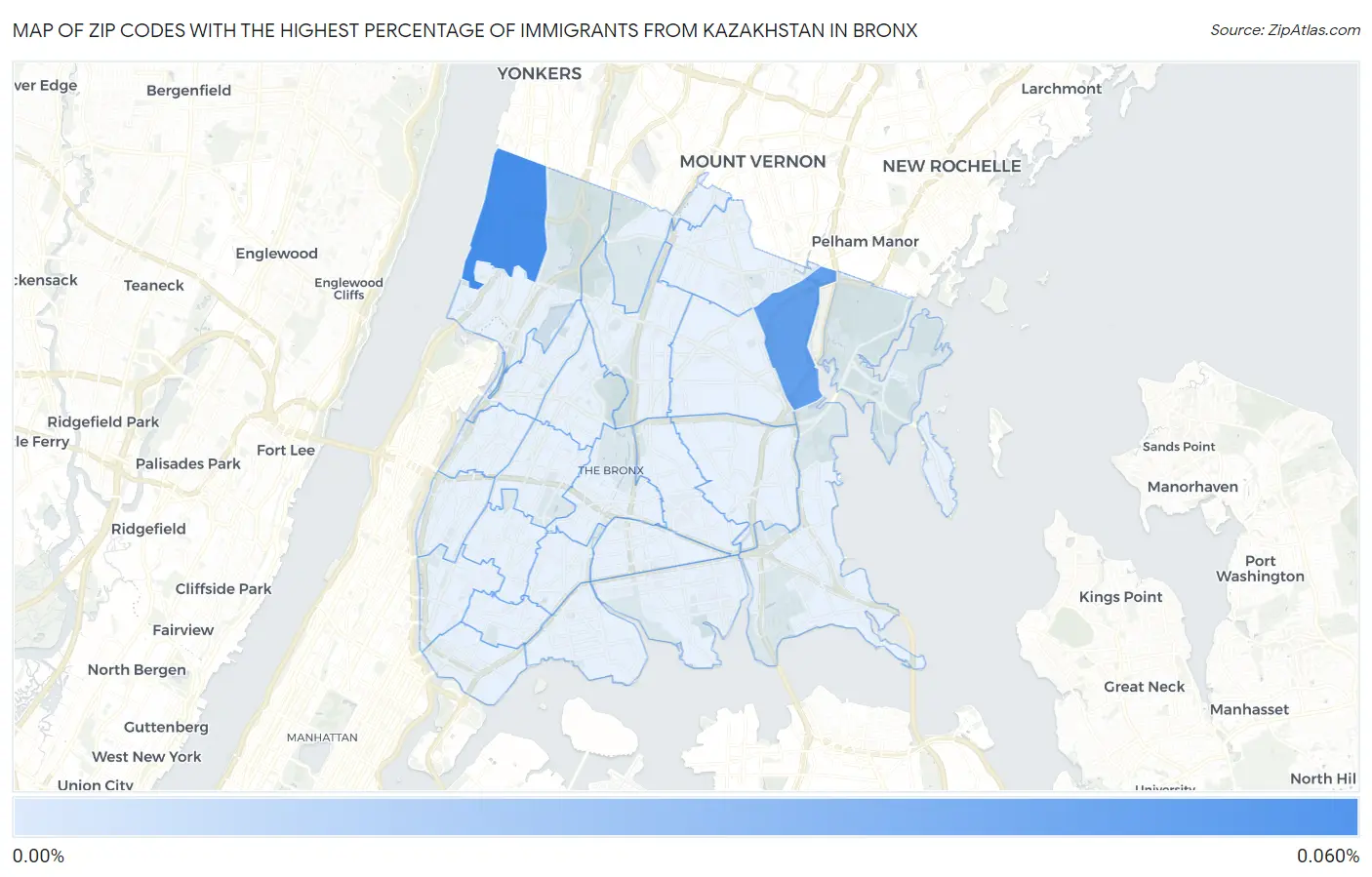 Zip Codes with the Highest Percentage of Immigrants from Kazakhstan in Bronx Map