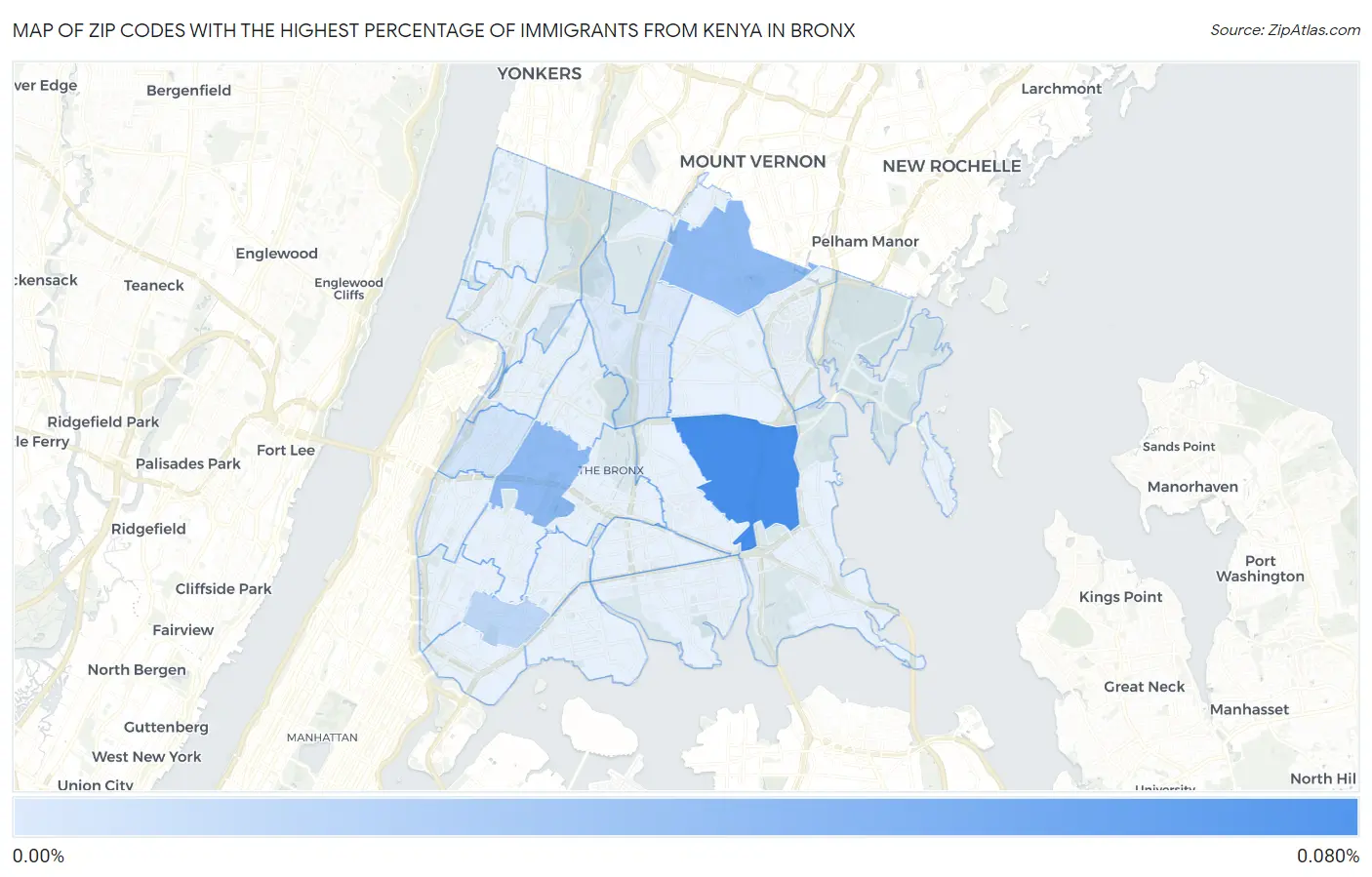 Zip Codes with the Highest Percentage of Immigrants from Kenya in Bronx Map
