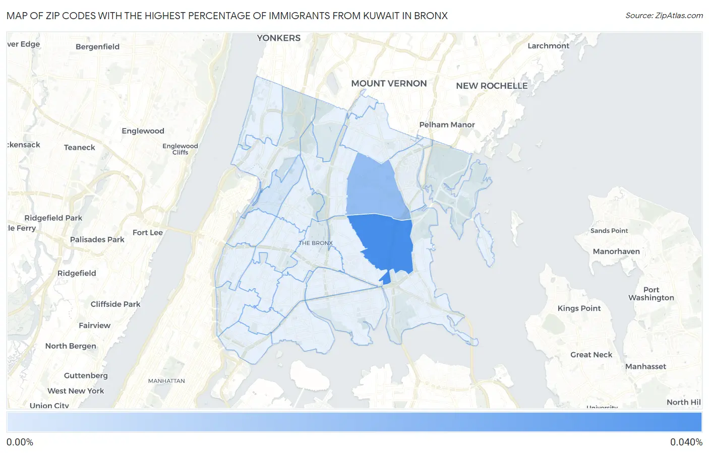 Zip Codes with the Highest Percentage of Immigrants from Kuwait in Bronx Map