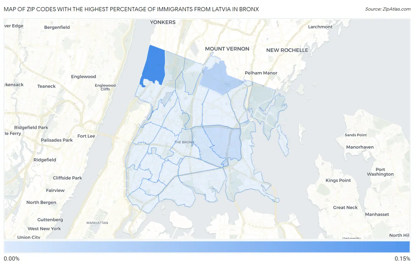 Zip Codes with the Highest Percentage of Immigrants from Latvia in Bronx Map