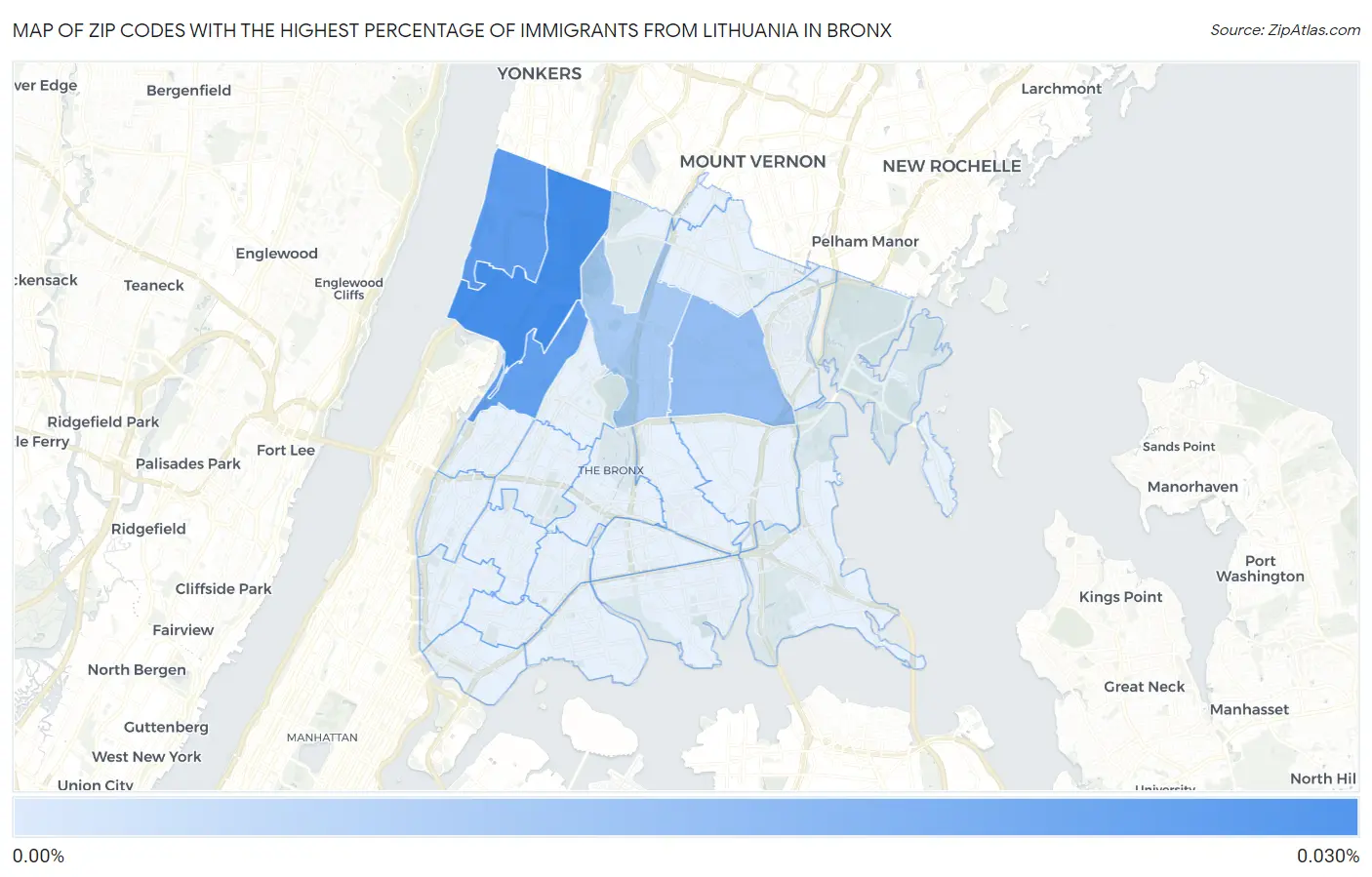 Zip Codes with the Highest Percentage of Immigrants from Lithuania in Bronx Map