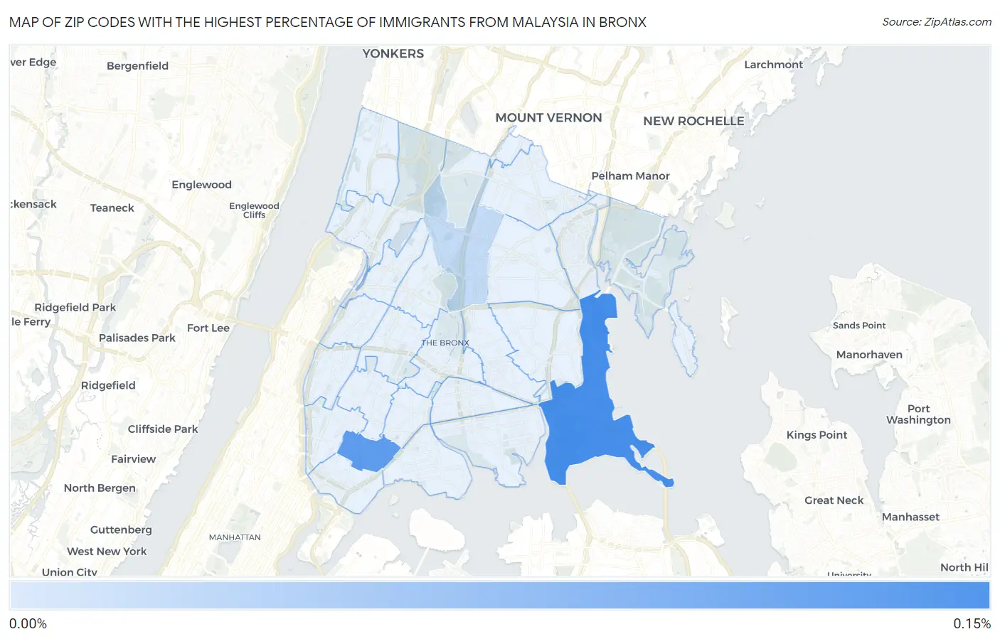 Zip Codes with the Highest Percentage of Immigrants from Malaysia in Bronx Map