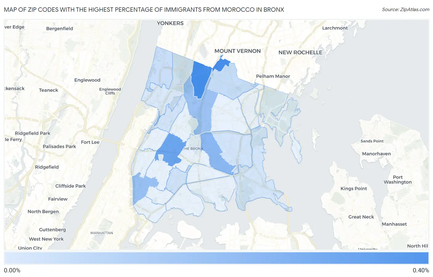 Zip Codes with the Highest Percentage of Immigrants from Morocco in Bronx Map