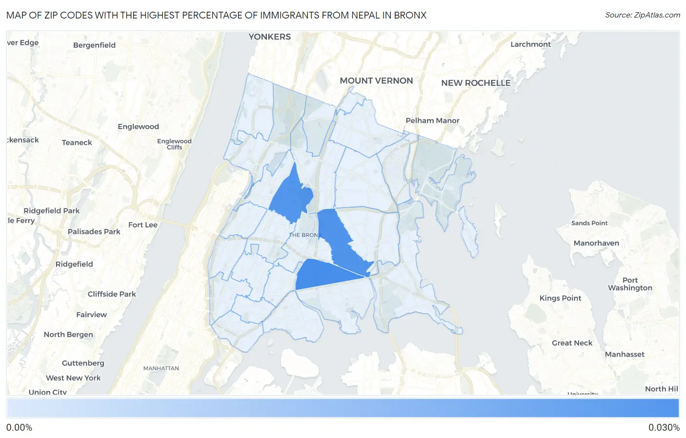 Zip Codes with the Highest Percentage of Immigrants from Nepal in Bronx Map
