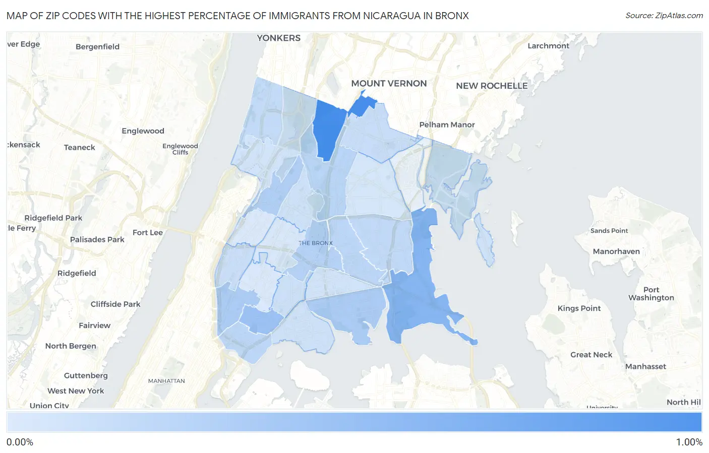Zip Codes with the Highest Percentage of Immigrants from Nicaragua in Bronx Map