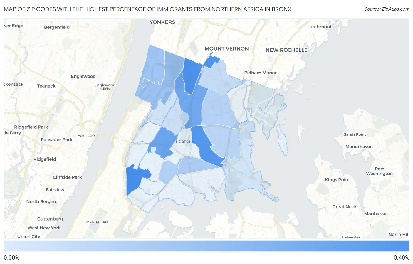 Zip Codes with the Highest Percentage of Immigrants from Northern Africa in Bronx Map