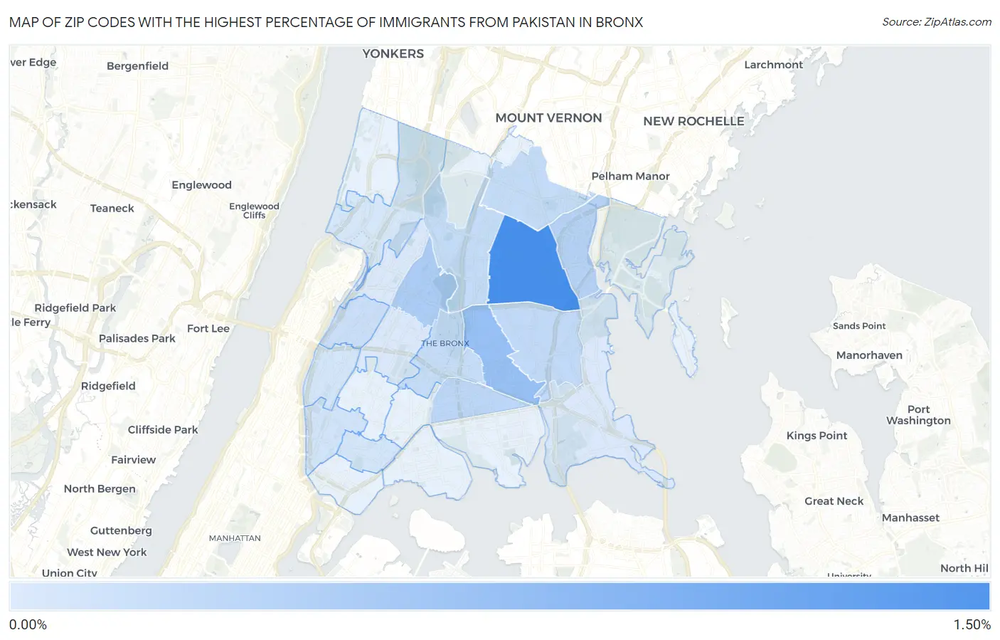 Zip Codes with the Highest Percentage of Immigrants from Pakistan in Bronx Map