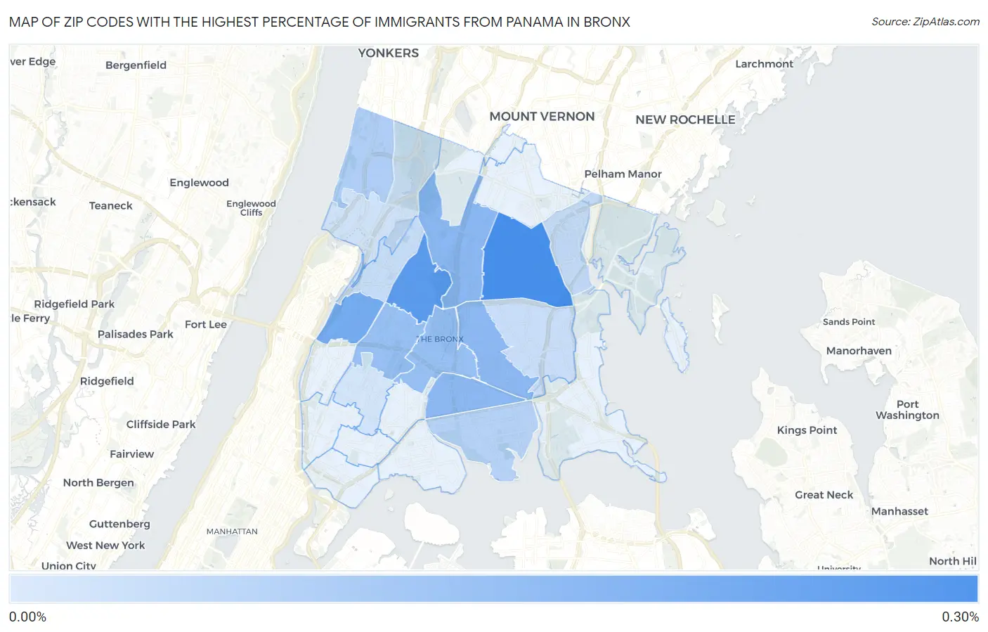 Zip Codes with the Highest Percentage of Immigrants from Panama in Bronx Map